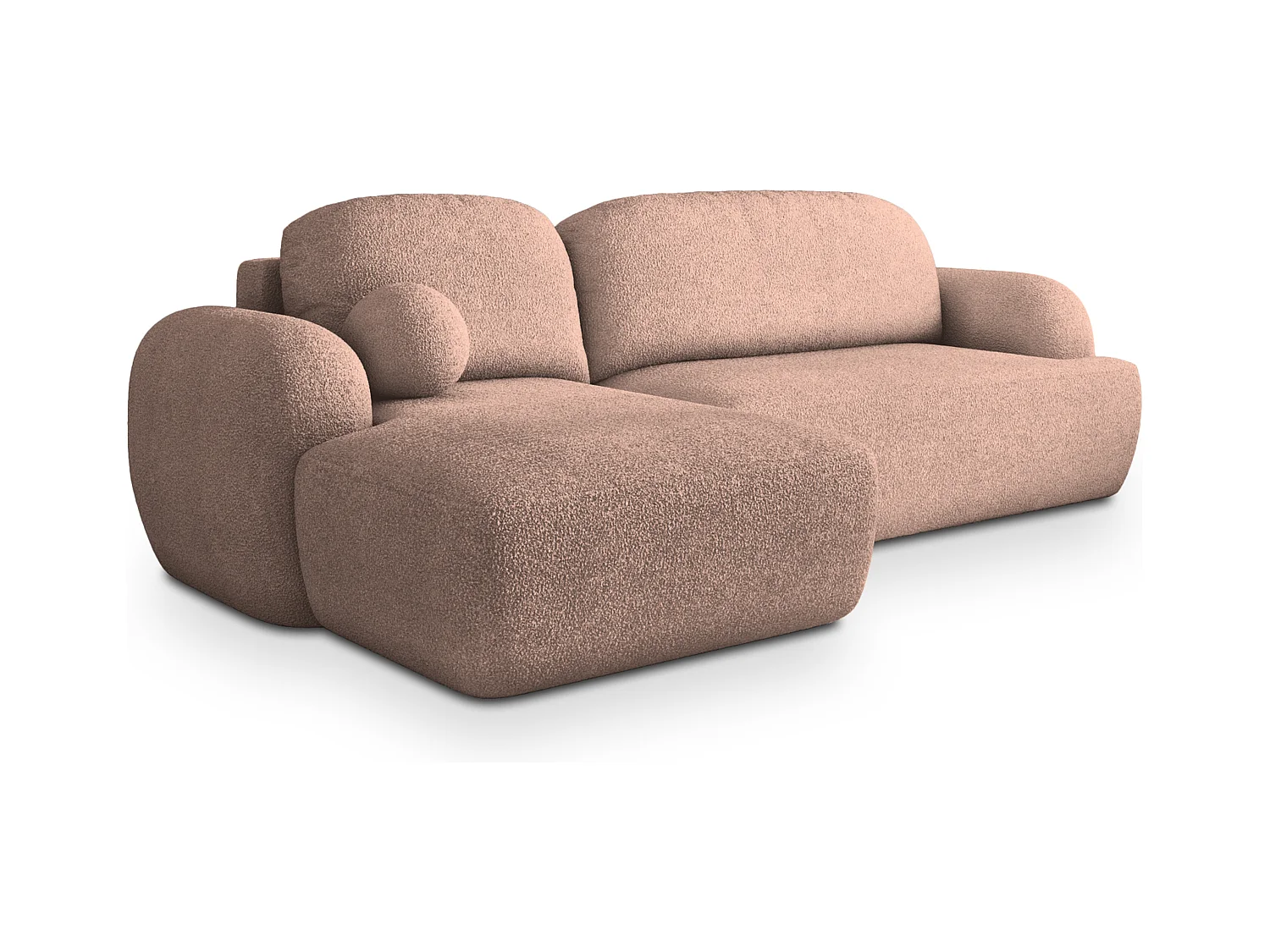 Canapé d'angle MODENZA Rose poudré en bouclé avec fonction de couchage