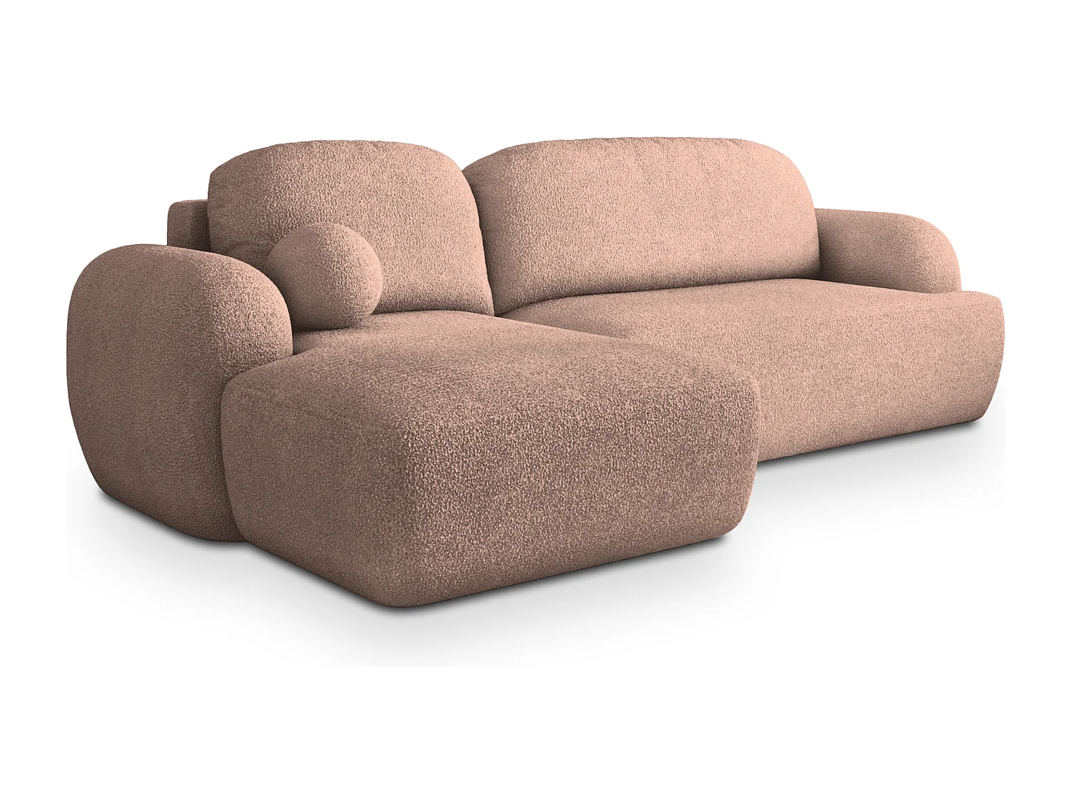 Canapé d'angle MODENZA Rose poudré en bouclé avec fonction de couchage