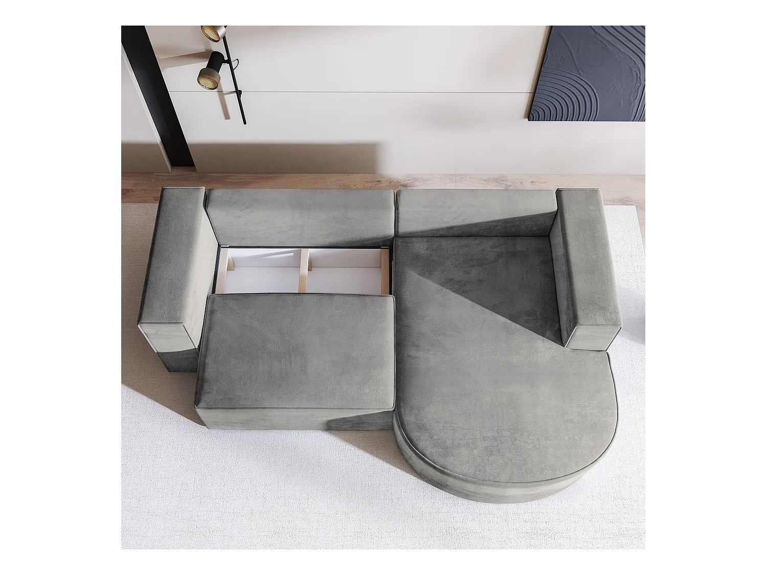 Canapé d'angle SORELA Gris en velours avec fonction de couchage