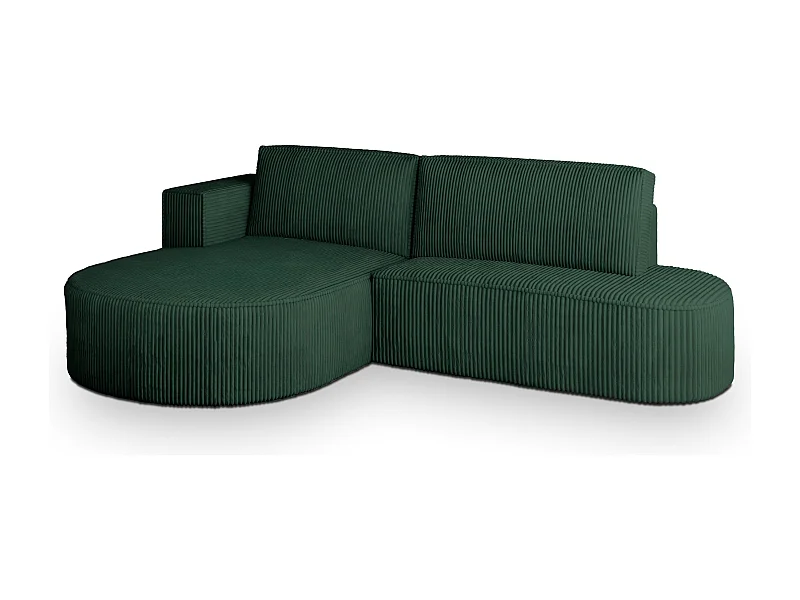 Canapé d'angle CORTIO Vert en velours côtelé avec fonction de couchage