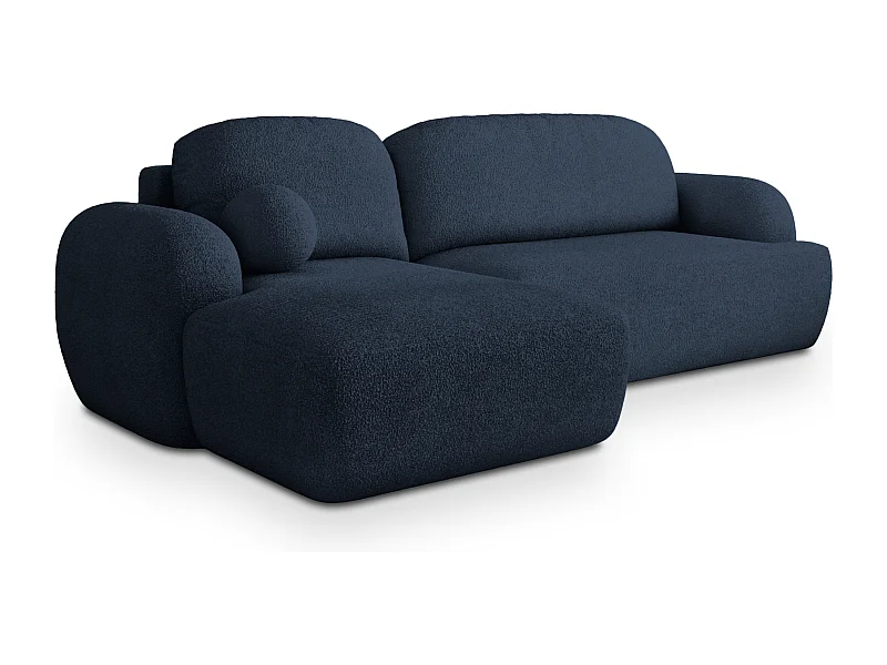 Canapé d'angle MODENZA Bleu en bouclé avec fonction de couchage