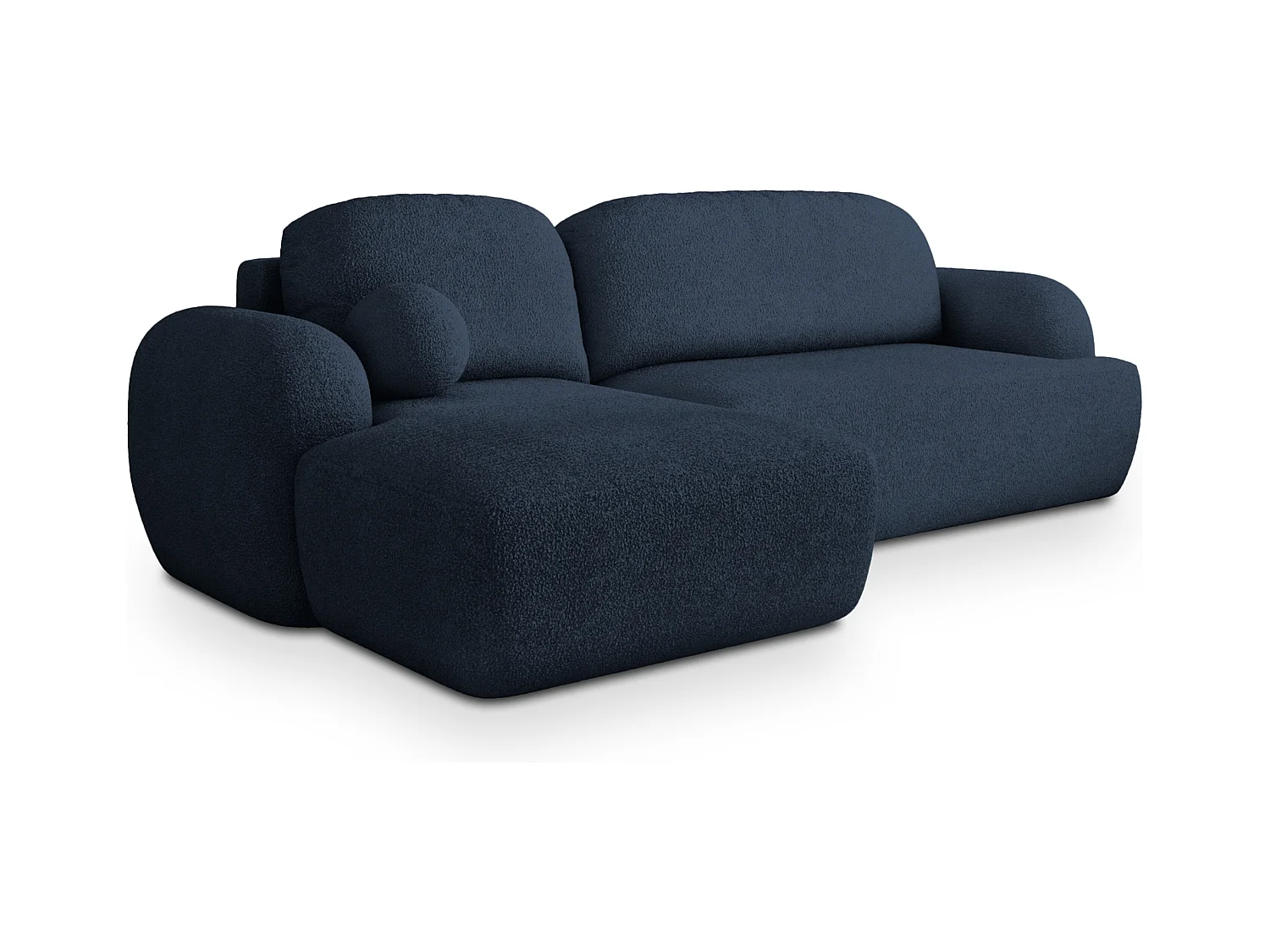 Canapé d'angle MODENZA Bleu en bouclé avec fonction de couchage