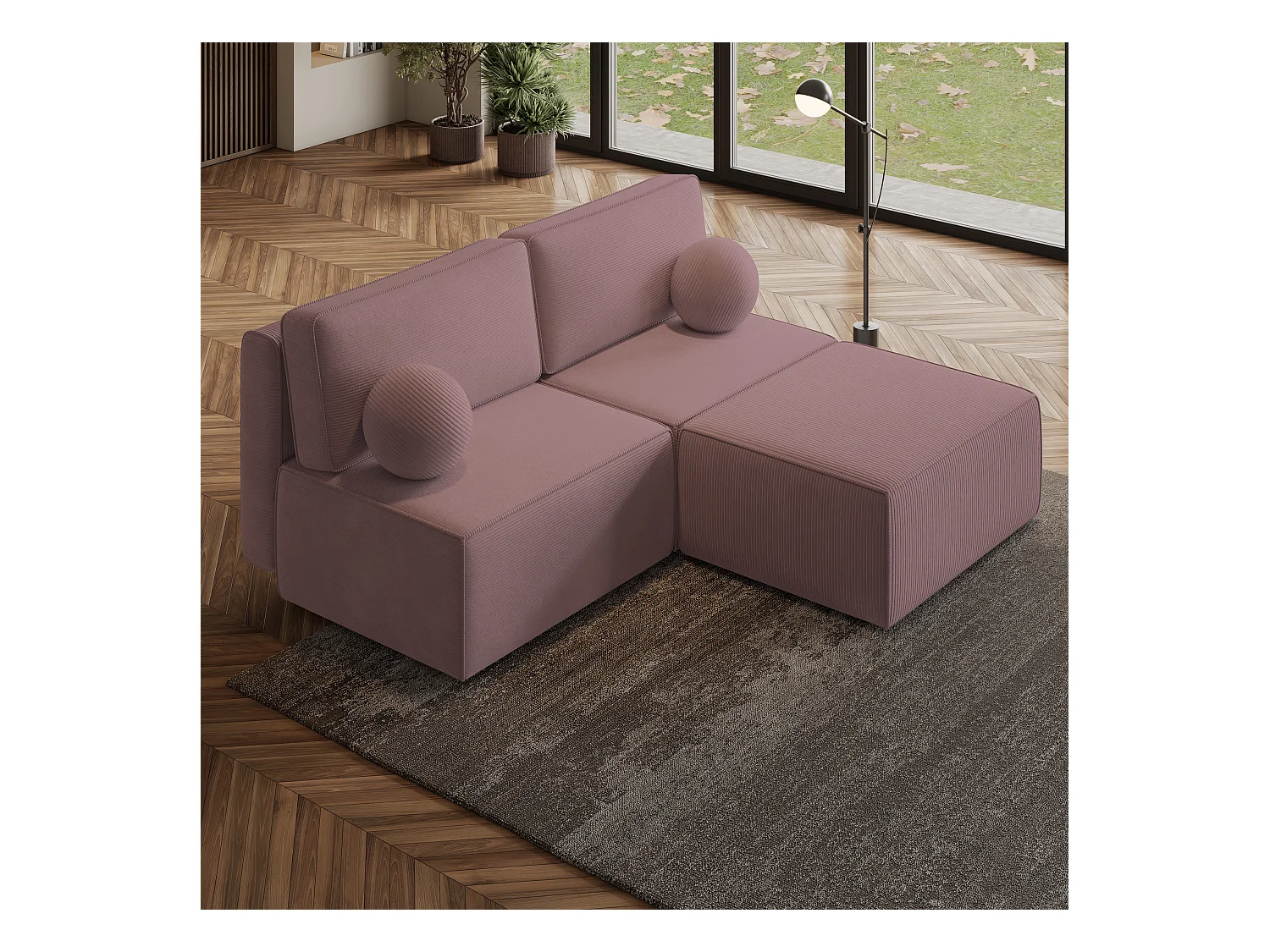 Canapé d'angle VARNA Parme en velours côtelé avec fonction de couchage