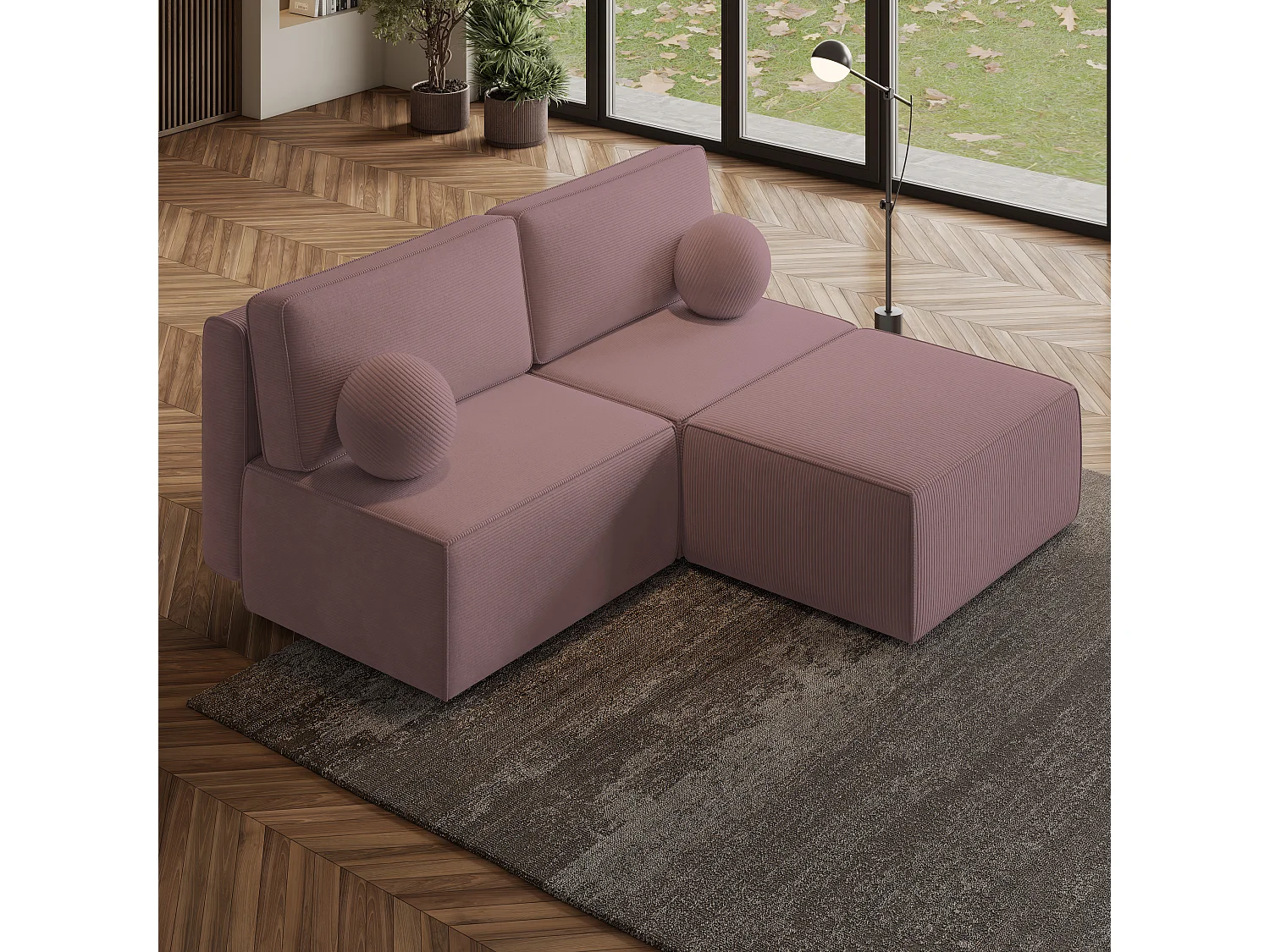 Canapé d'angle VARNA Parme en velours côtelé avec fonction de couchage