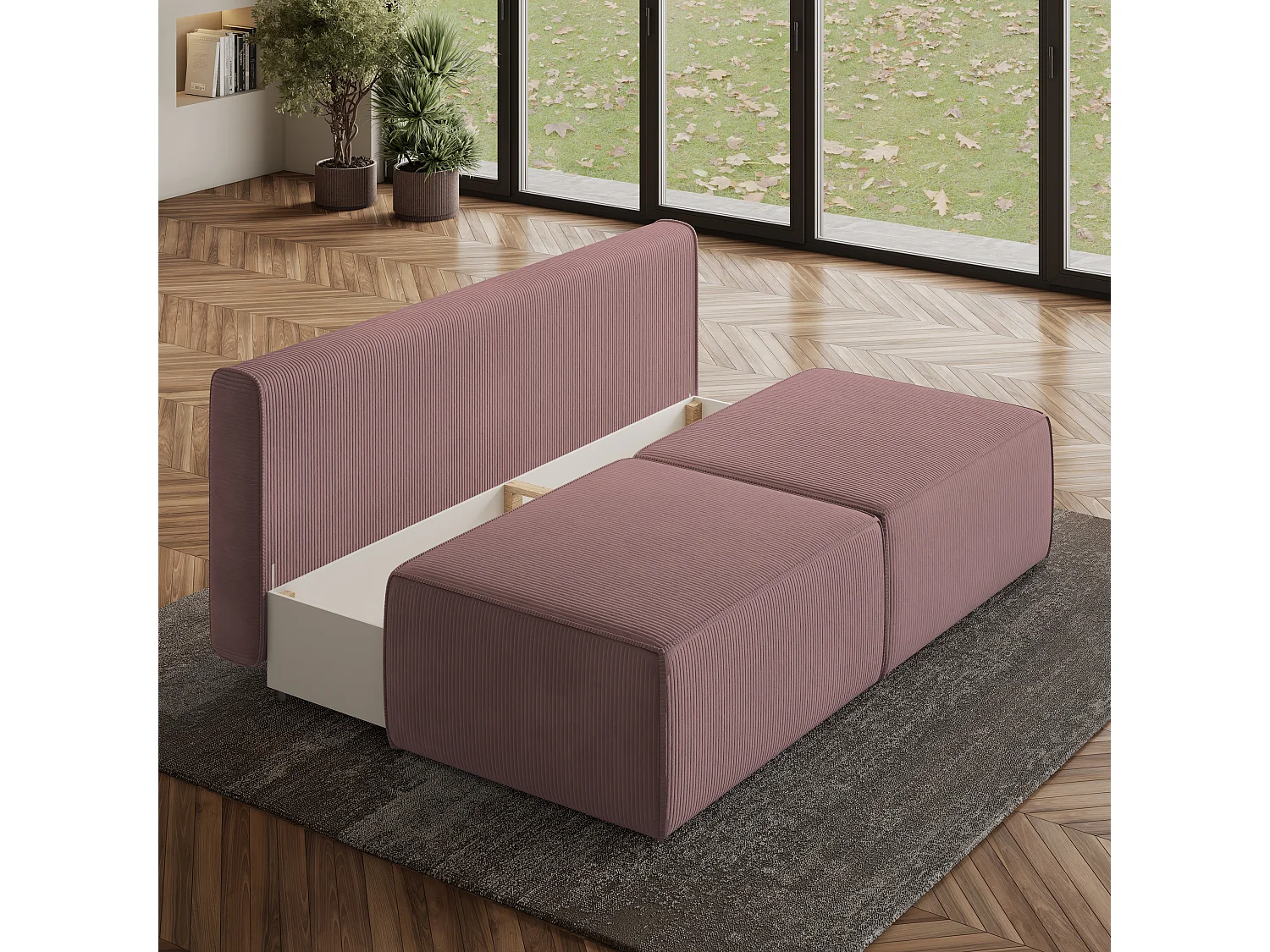 Canapé d'angle VARNA, avec fonction de couchage, velours côtelé Violet