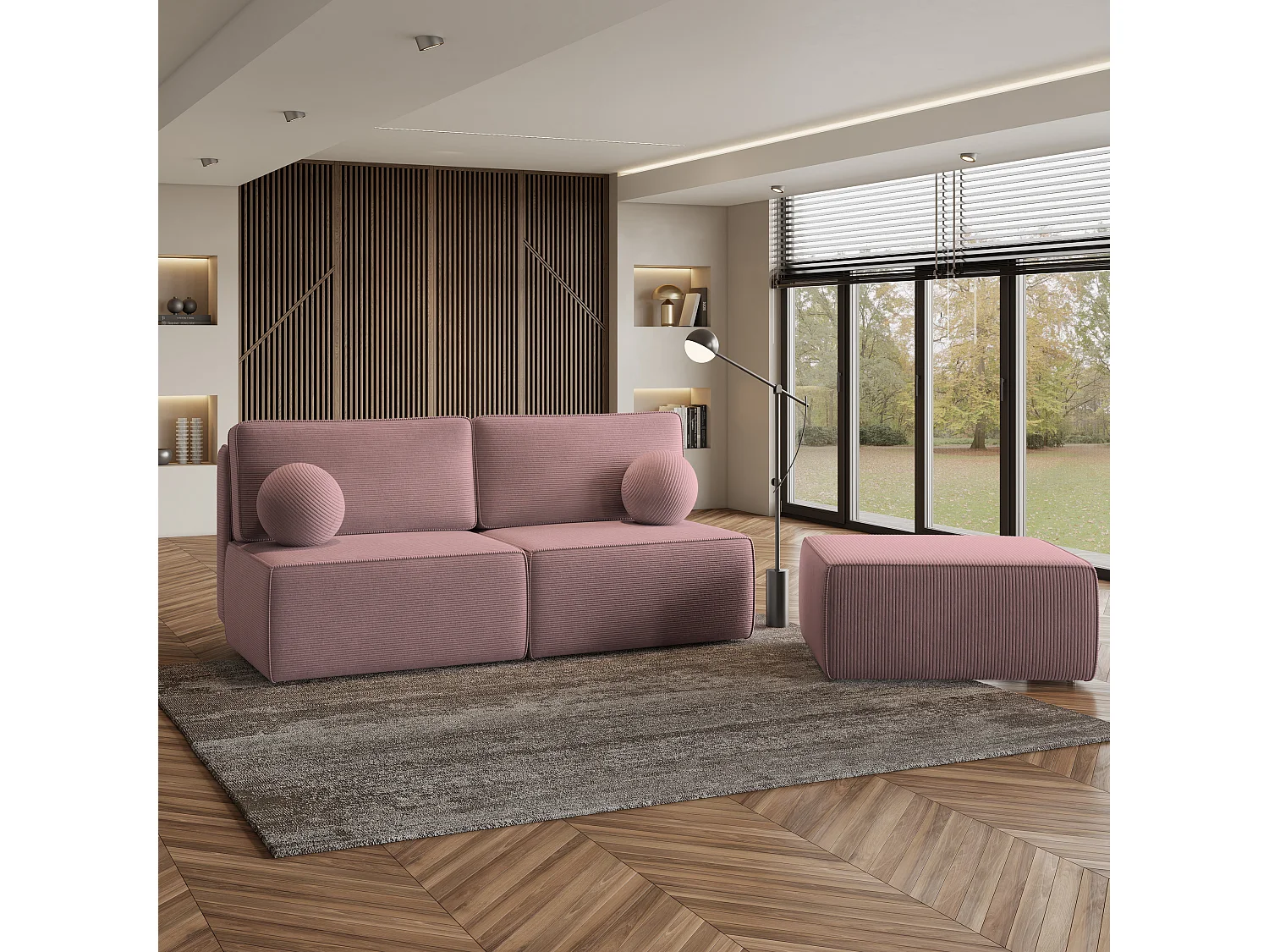 Canapé d'angle VARNA, avec fonction de couchage, velours côtelé Violet