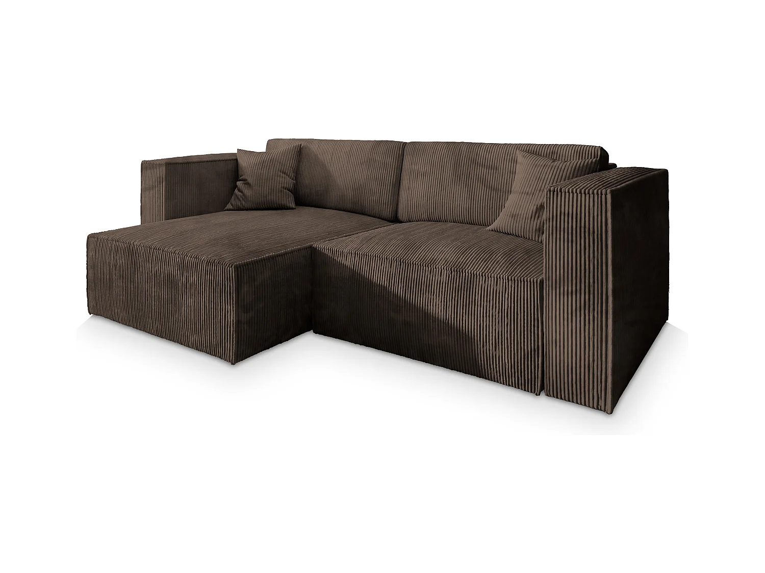 Canapé d'angle NERIO Marron en velours côtelé avec fonction de couchage