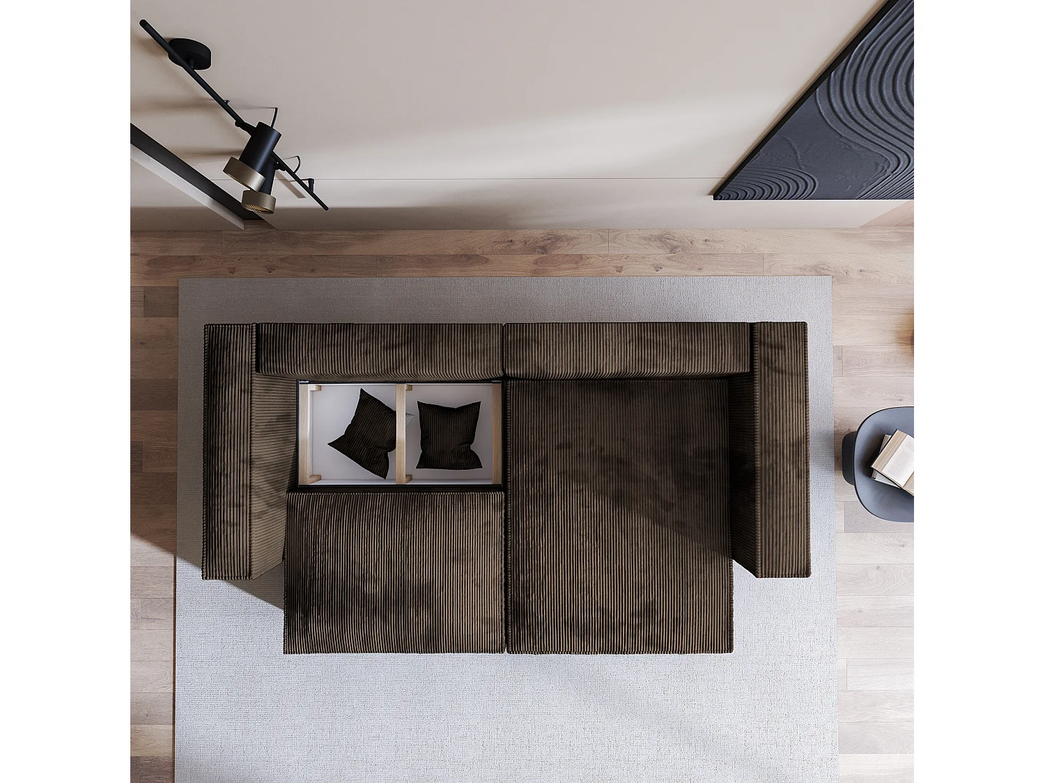 Canapé d'angle NERIO Marron en velours côtelé avec fonction de couchage