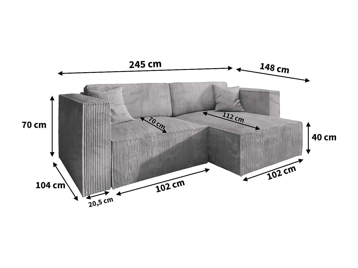 Canapé d'angle NERIO Marron en velours côtelé avec fonction de couchage