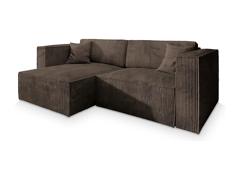 Canapé d'angle NERIO Marron en velours côtelé avec fonction de couchage