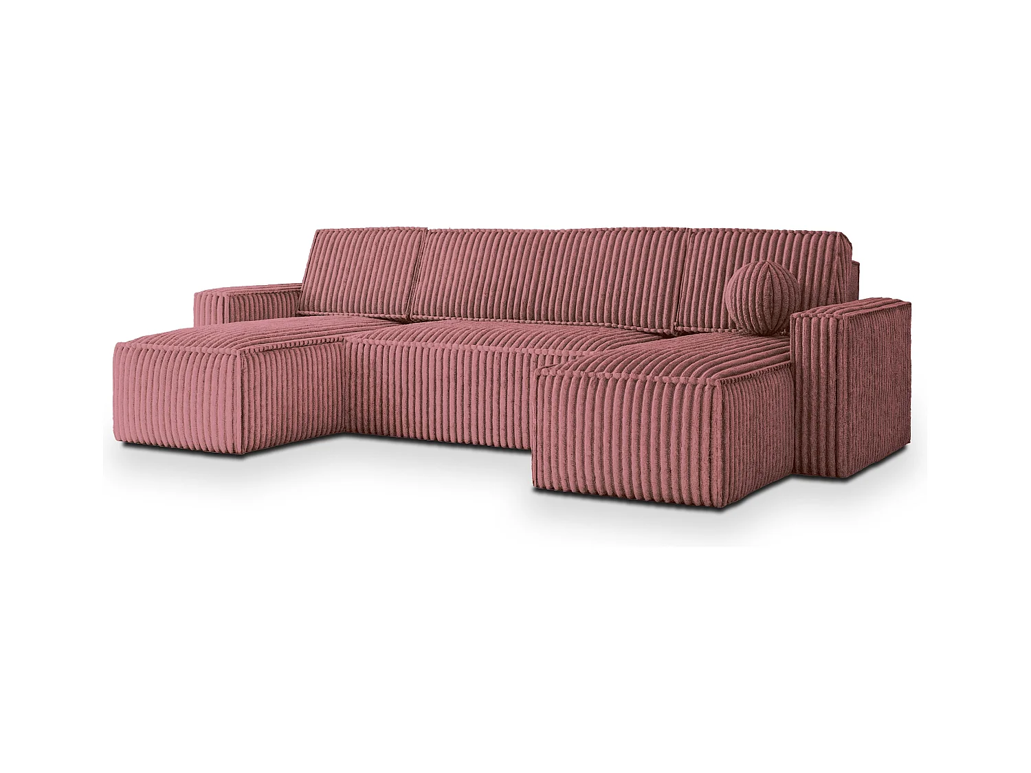 Canapé d'angle PESANO Rose poudré en velours côtelé avec fonction de couchage