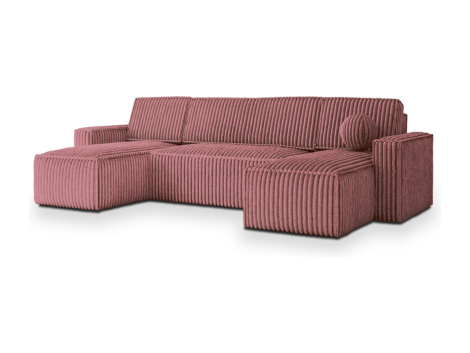 Canapé d'angle PESANO Rose poudré en velours côtelé avec fonction de couchage