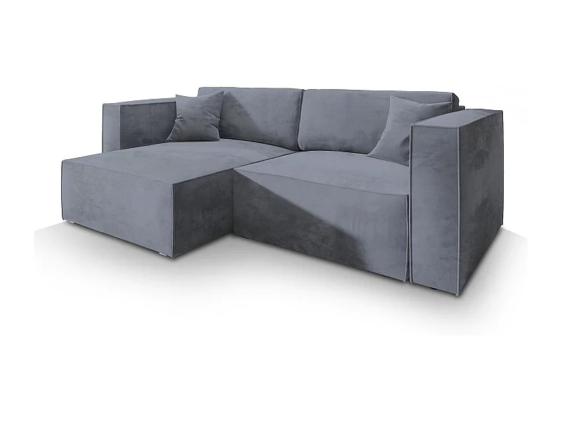 Canapé d'angle NERIO Gris en velours avec fonction de couchage