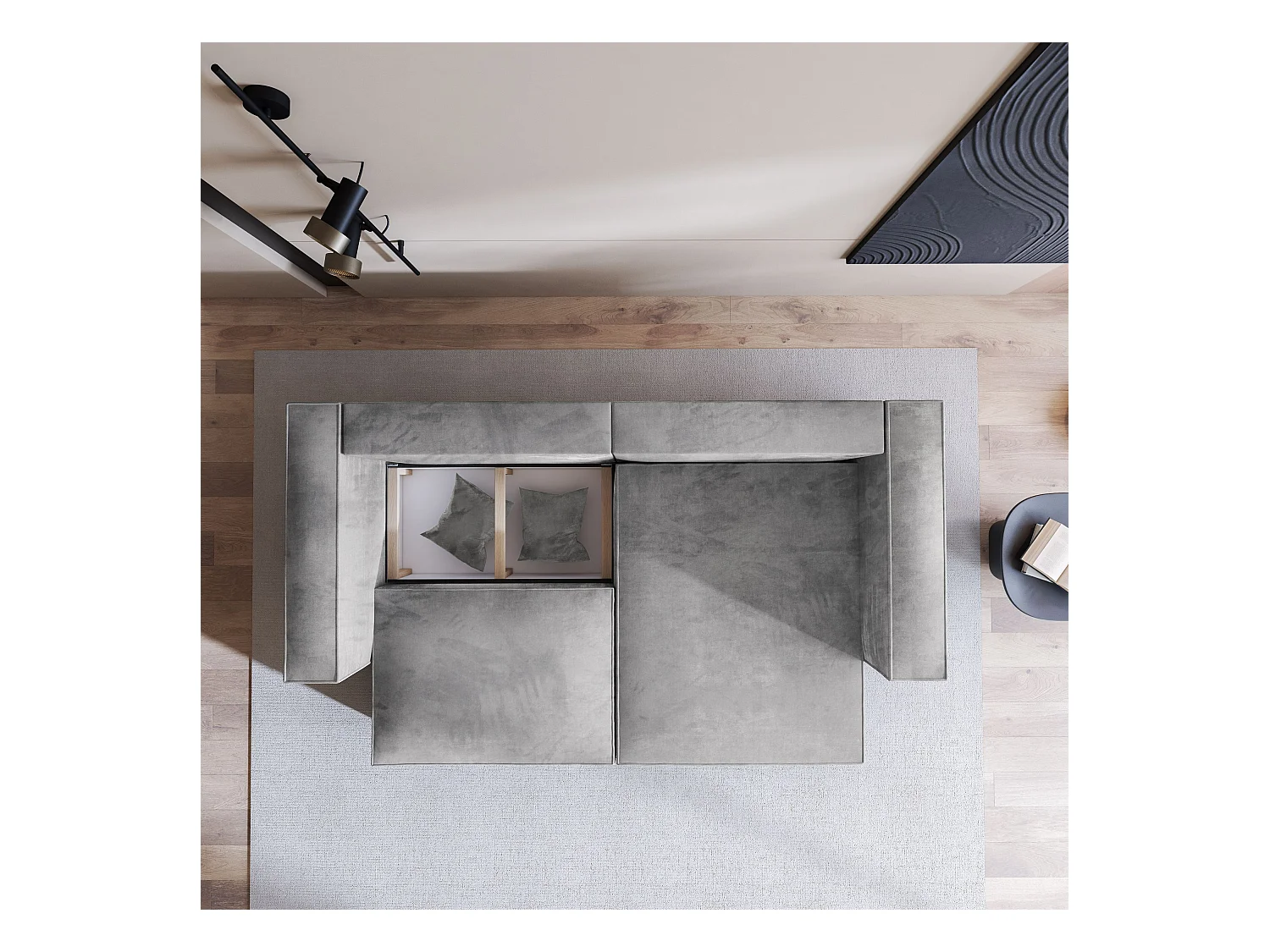 Canapé d'angle NERIO Gris en velours avec fonction de couchage