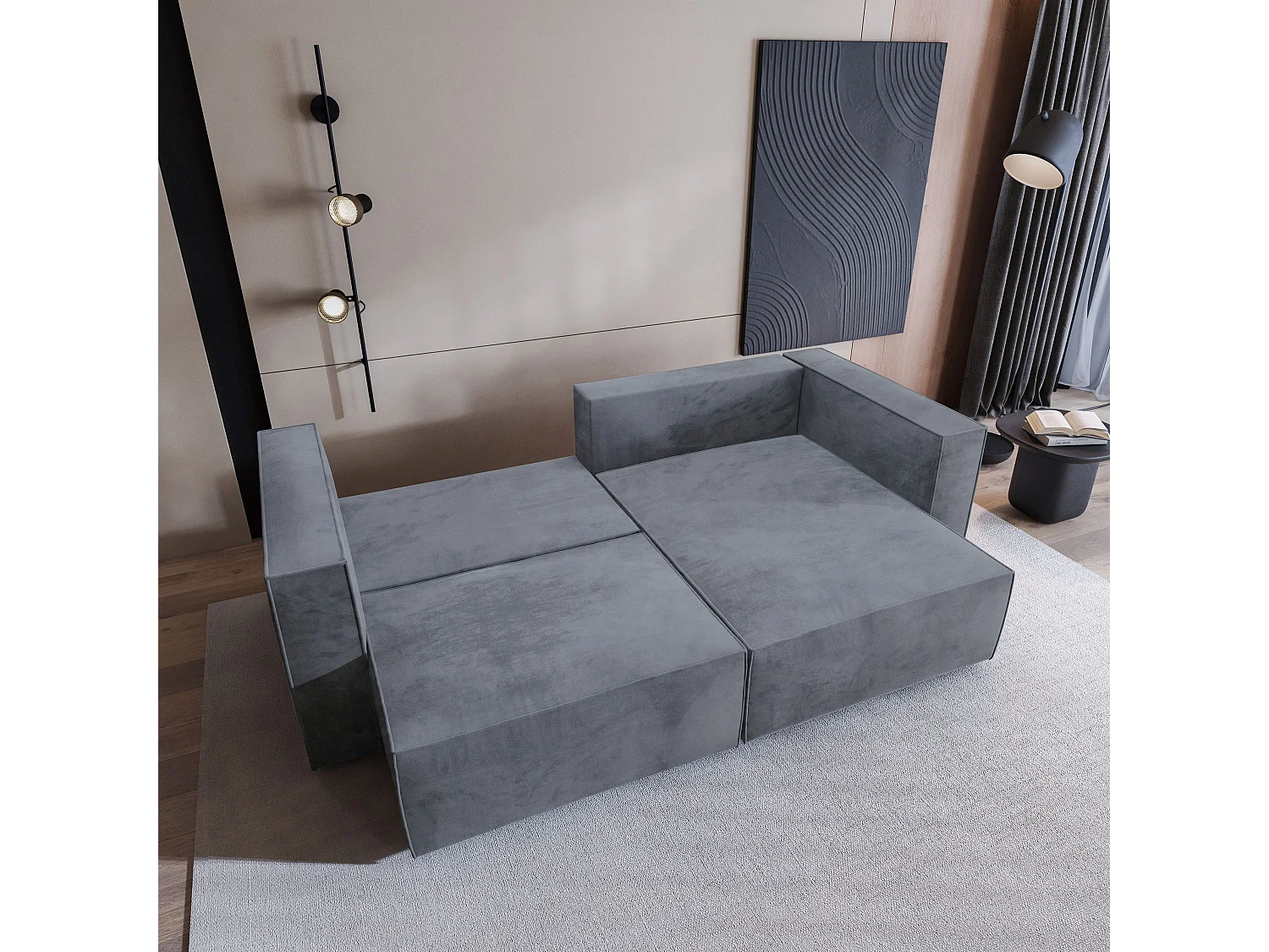 Canapé d'angle NERIO Gris en velours avec fonction de couchage