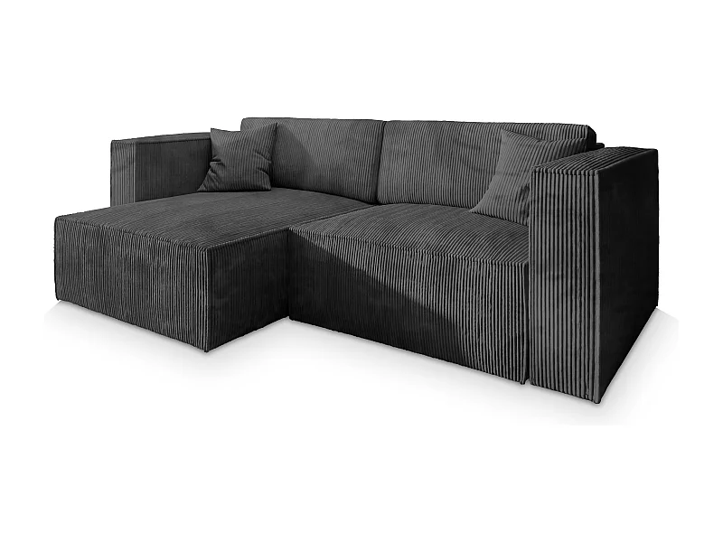 Canapé d'angle NERIO Gris anthracite en velours côtelé avec fonction de couchage