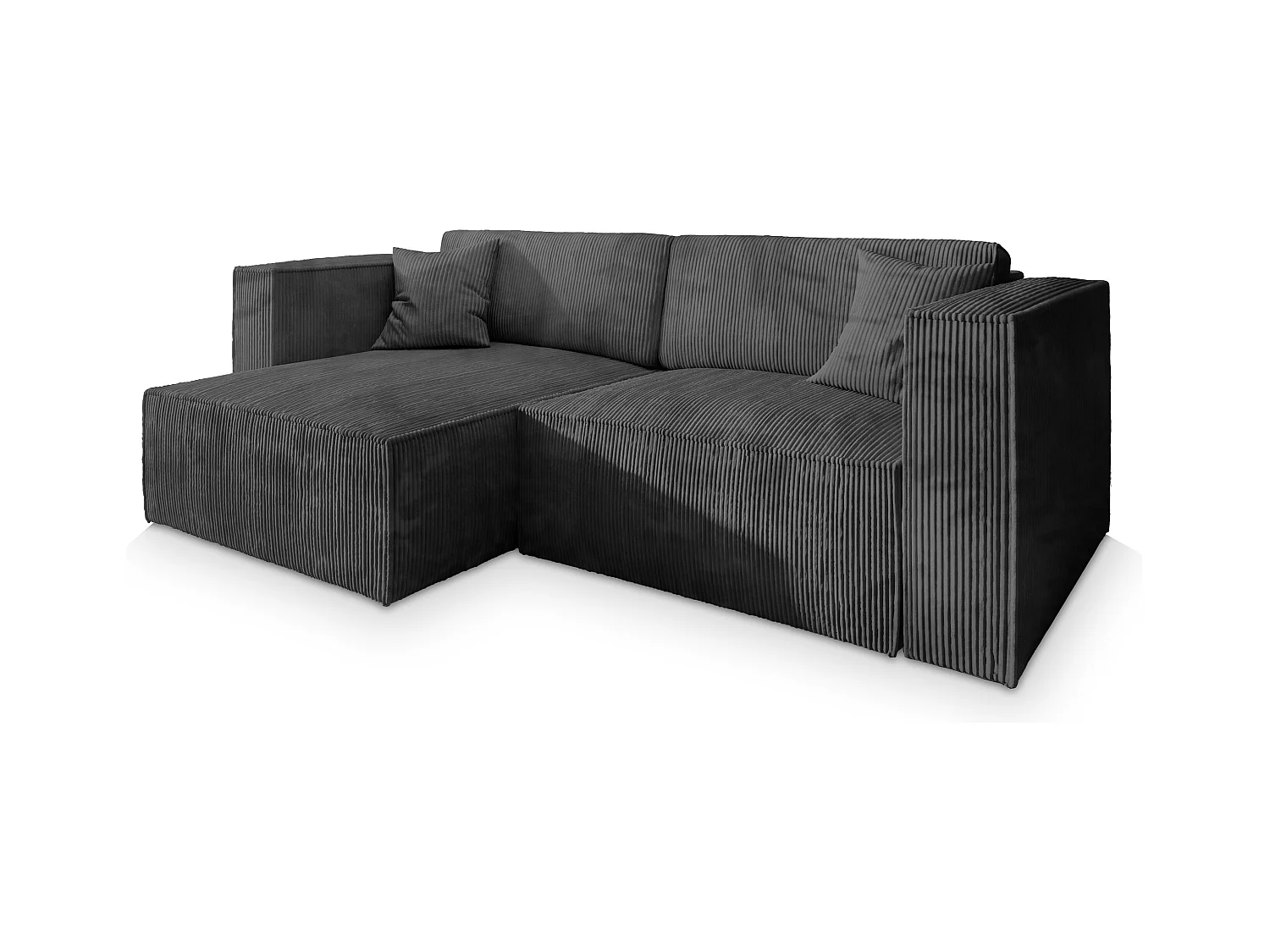 Canapé d'angle NERIO Gris anthracite en velours côtelé avec fonction de couchage