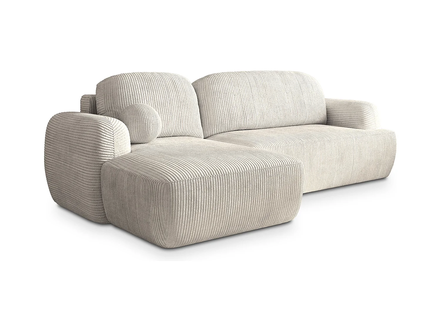 Canapé d'angle MODENZA Crème en velours côtelé avec fonction de couchage