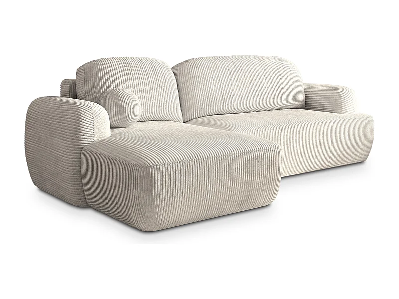 Canapé d'angle MODENZA Crème en velours côtelé avec fonction de couchage