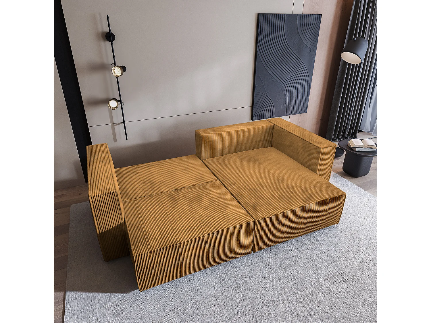 Canapé d'angle NERIO Jaune en velours côtelé avec fonction de couchage