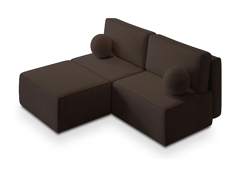 Canapé d'angle VARNA Marron en velours côtelé avec fonction de couchage