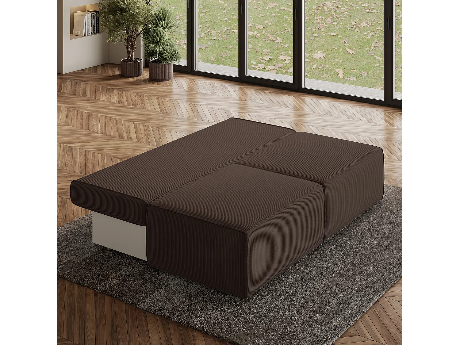 Canapé d'angle VARNA Marron en velours côtelé avec fonction de couchage