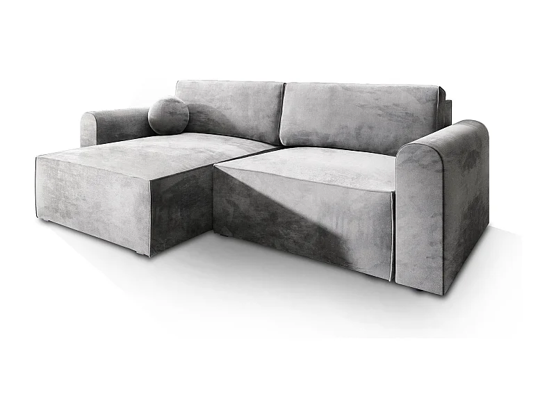 Canapé d'angle FIANO Gris clair en velours avec fonction de couchage