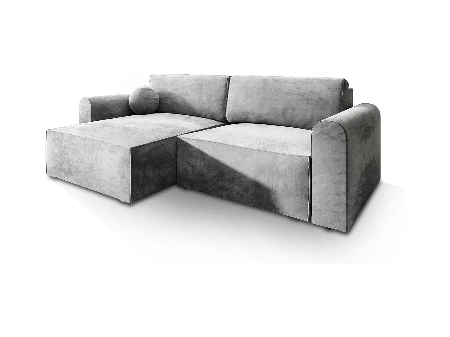 Canapé d'angle FIANO Gris clair en velours avec fonction de couchage