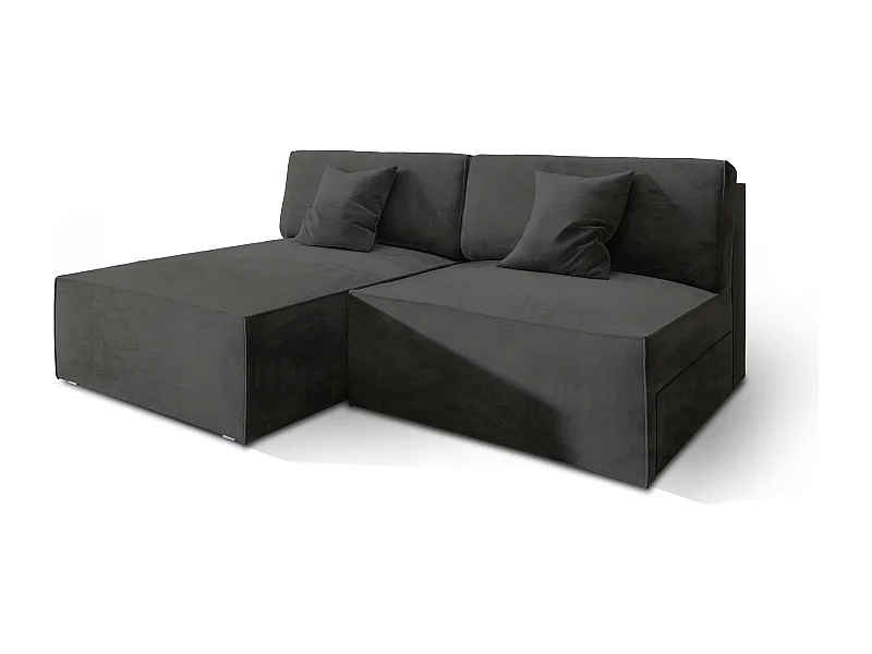 Canapé d'angle FIORO Noir en velours avec fonction de couchage