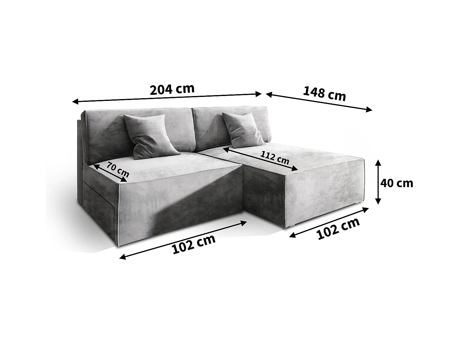 Canapé d'angle FIORO Noir en velours avec fonction de couchage