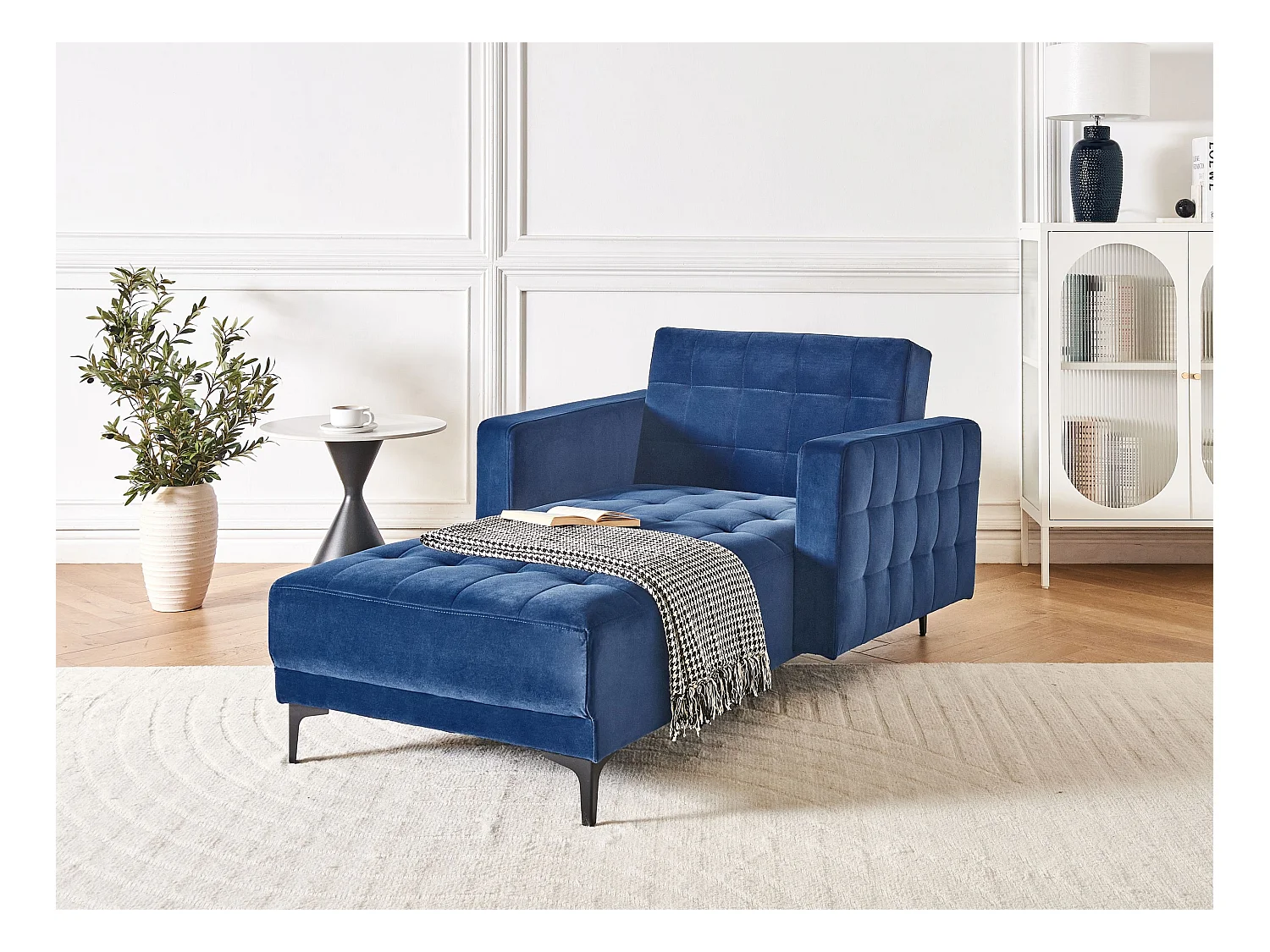 Chaise longue ABERDEEN Velours Bleu