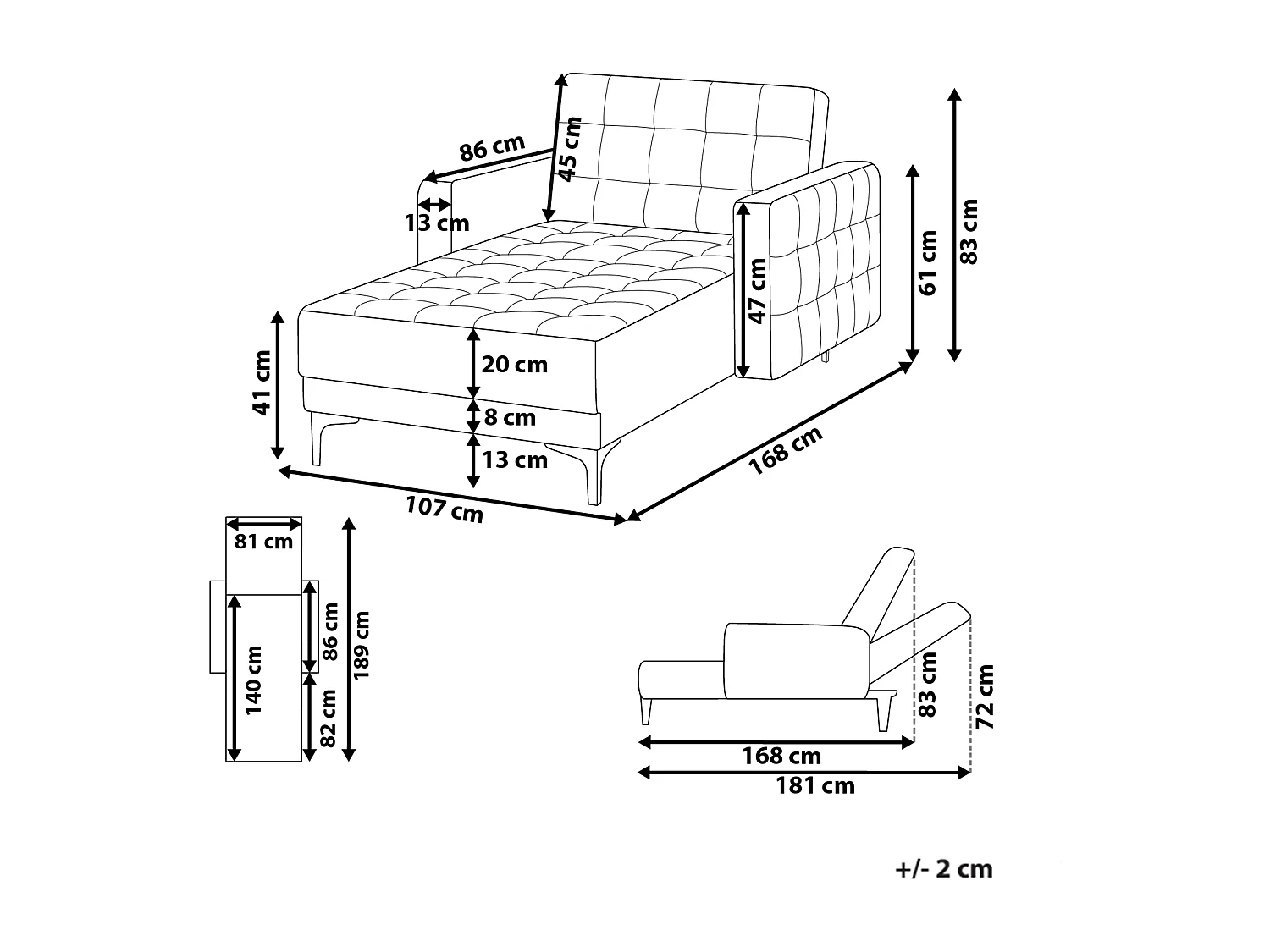 Chaiselongue Samt hell beige mit Schlaffunktion Metallgestell schwarz Aberdeen