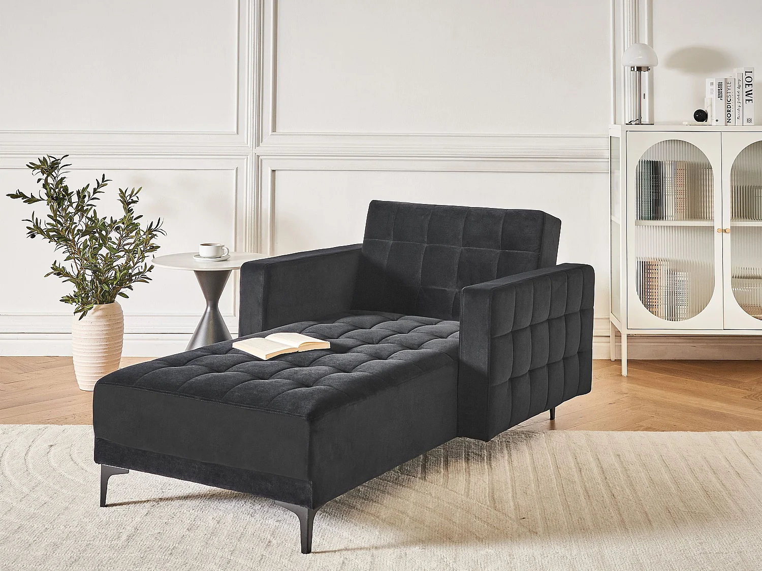 Szezlong ABERDEEN Welur Czarny