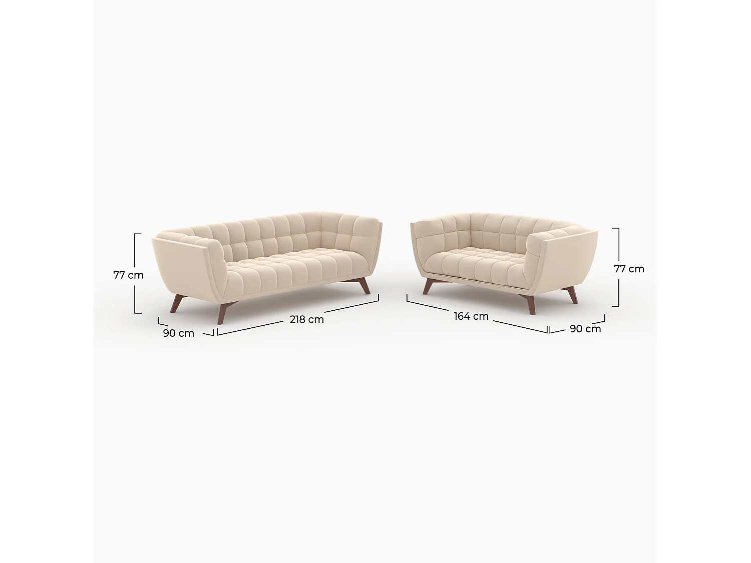 Ensemble canapés en velours beige 5 places - Mona