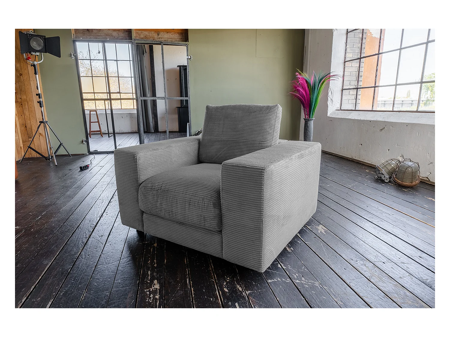 Fauteuil simple - Gris Velours côtelé - MADELINE