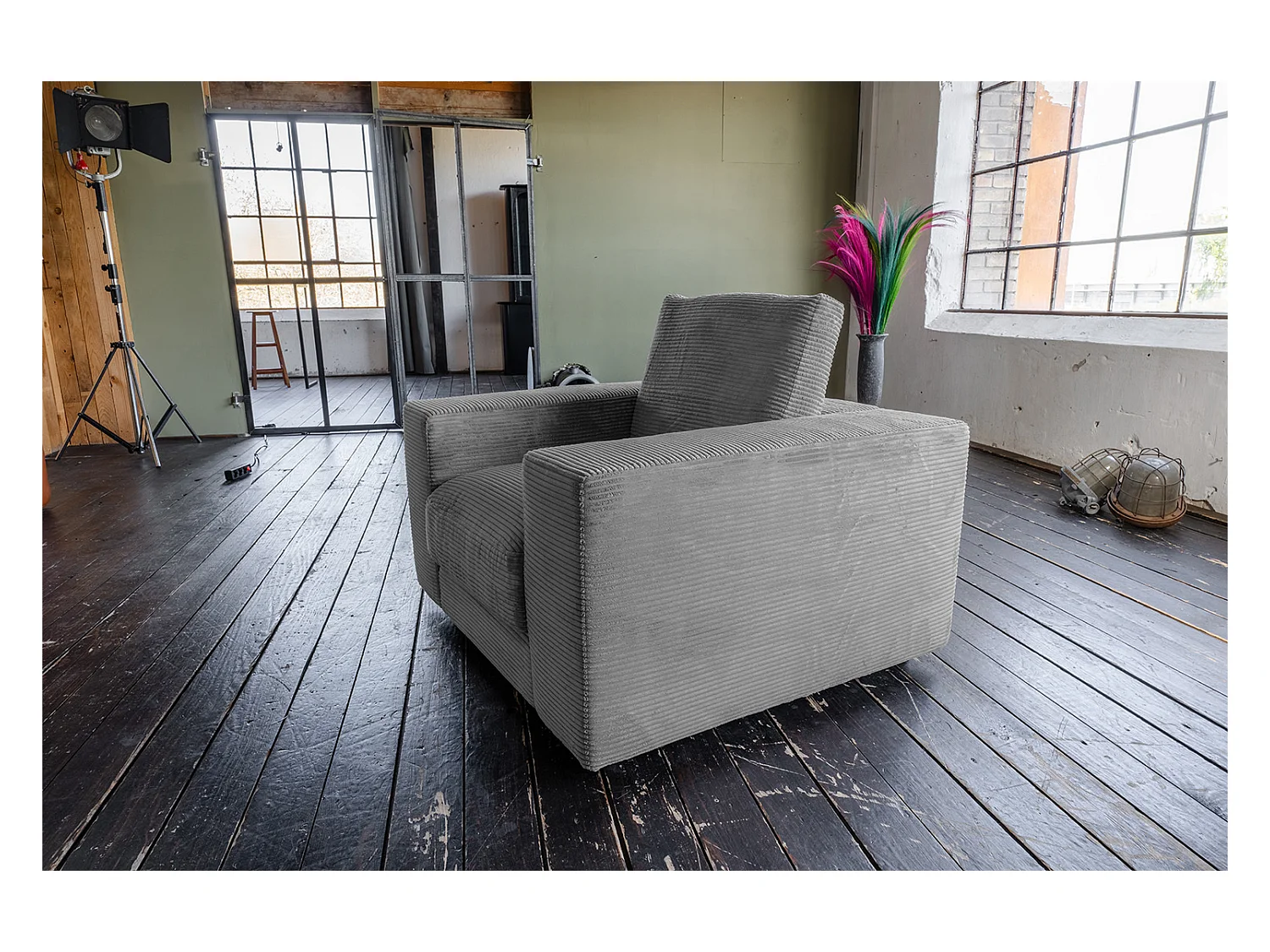 Fauteuil simple - Gris Velours côtelé - MADELINE