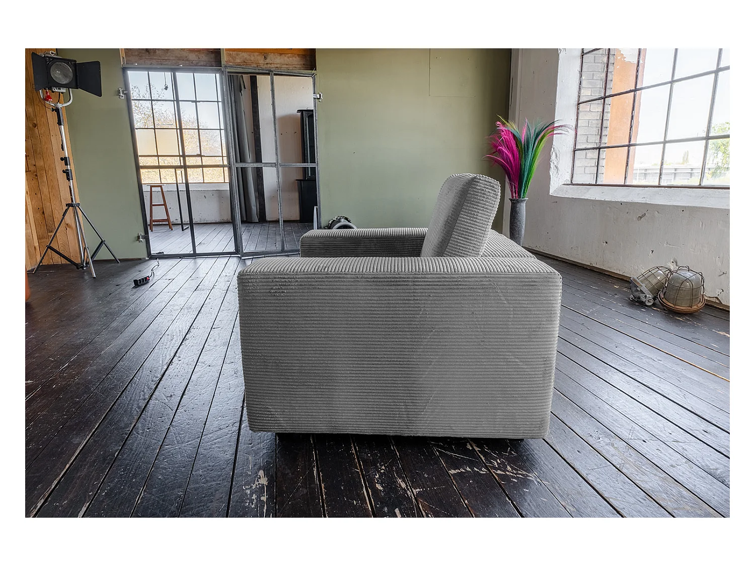 Fauteuil simple - Gris Velours côtelé - MADELINE