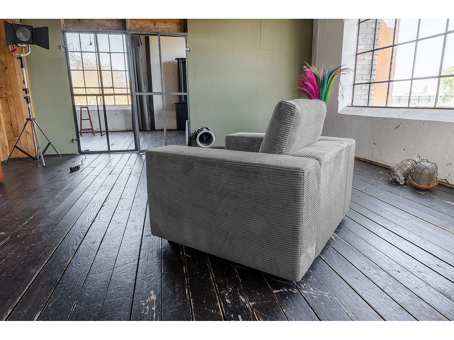 Fauteuil simple - Gris Velours côtelé - MADELINE