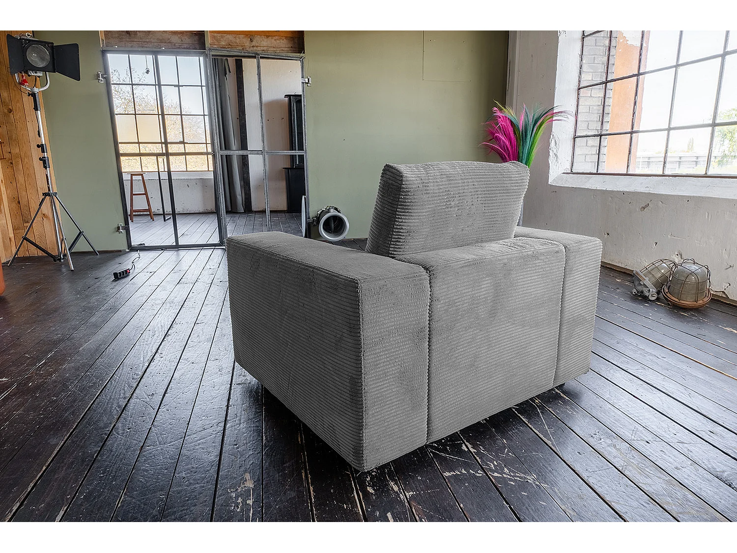 Fauteuil simple - Gris Velours côtelé - MADELINE