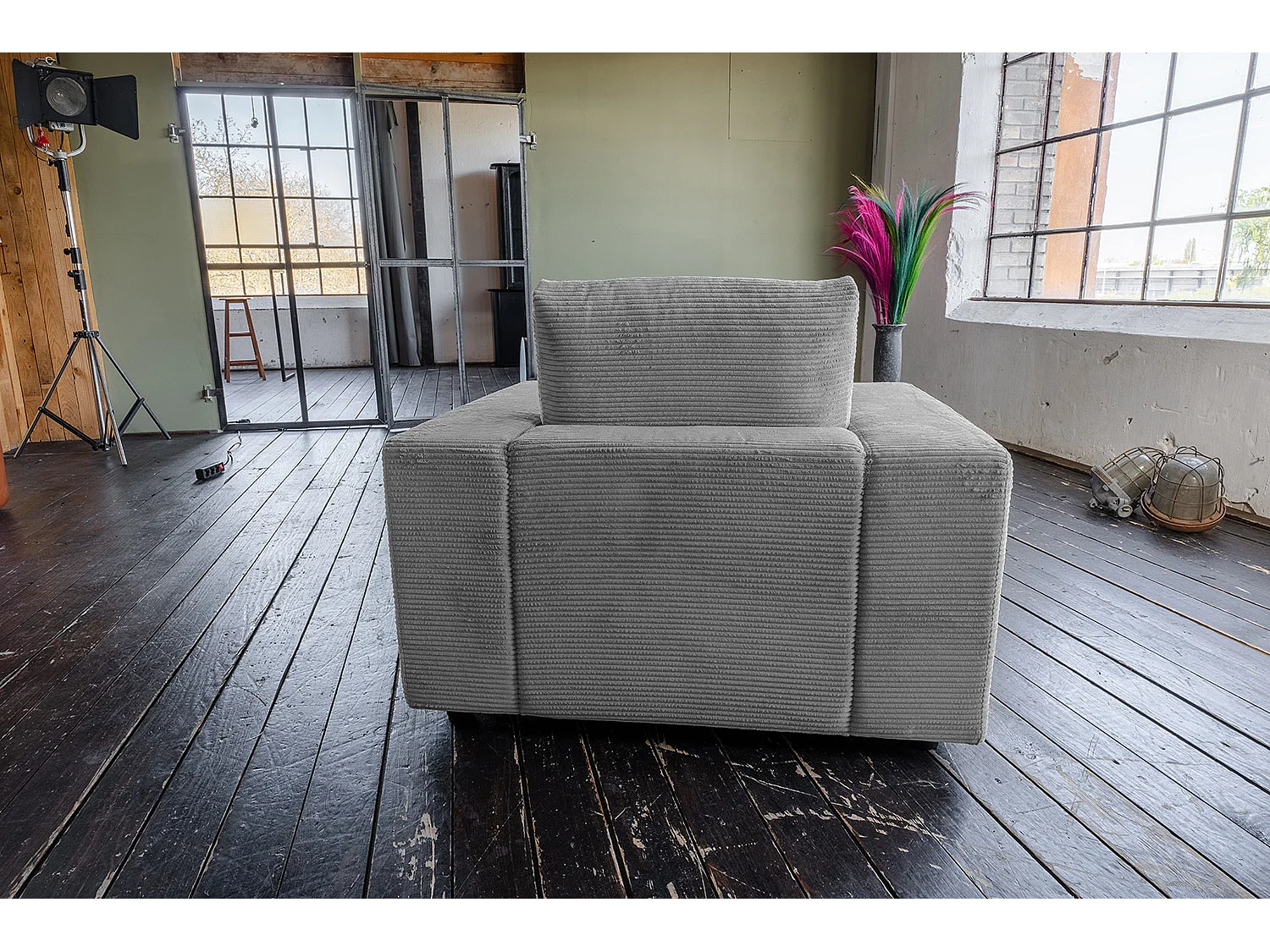 Fauteuil simple - Gris Velours côtelé - MADELINE