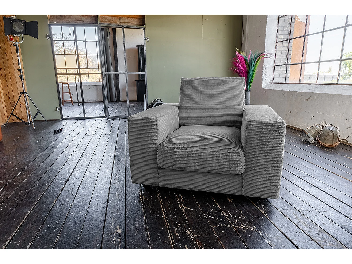 Fauteuil simple - Gris Velours côtelé - MADELINE