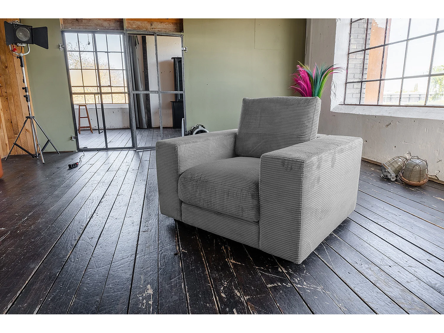 Fauteuil simple - Gris Velours côtelé - MADELINE