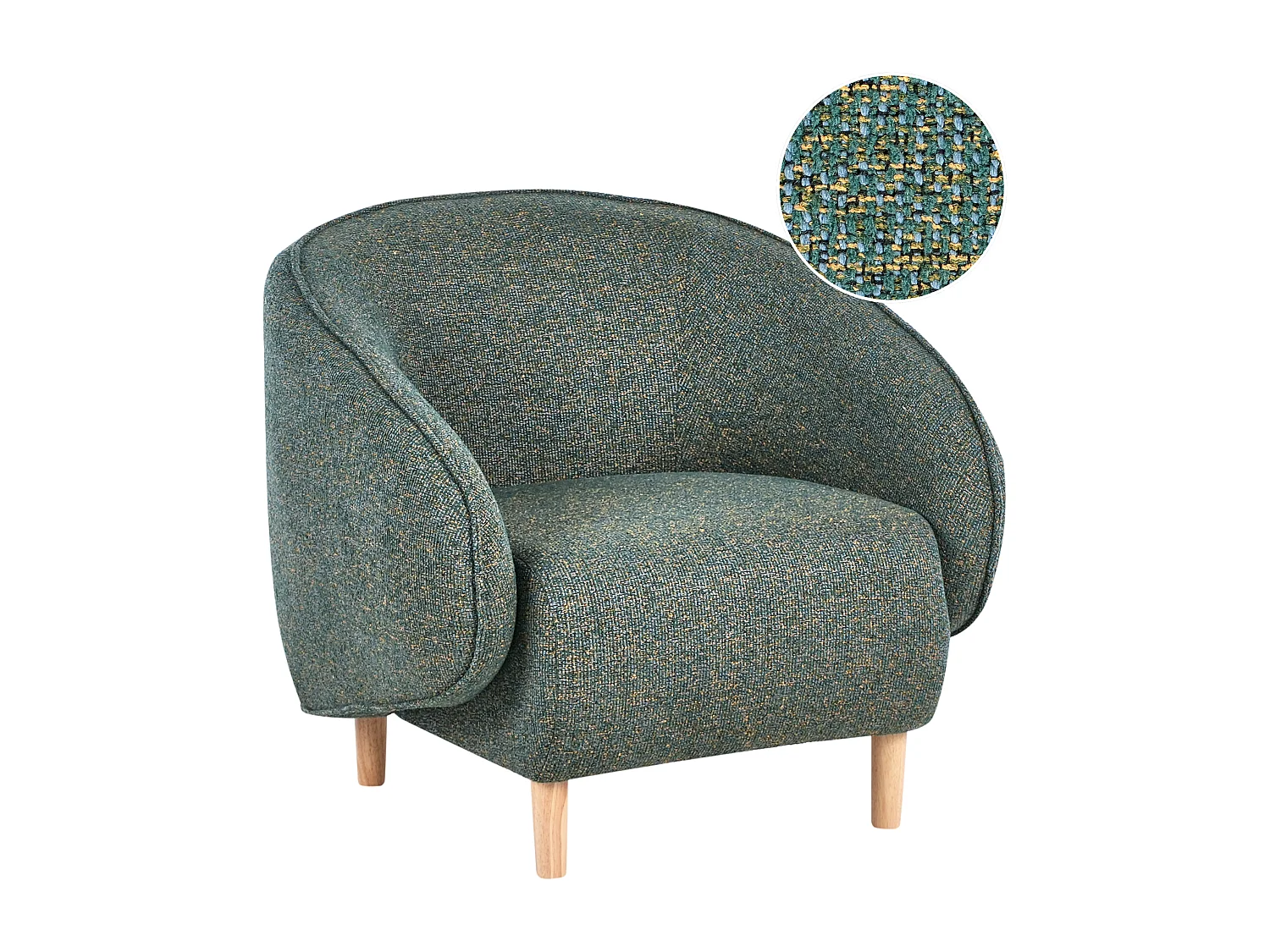 Sessel grün meliert mit abgerundeter Lehne helle Holzbeine Retro Umea