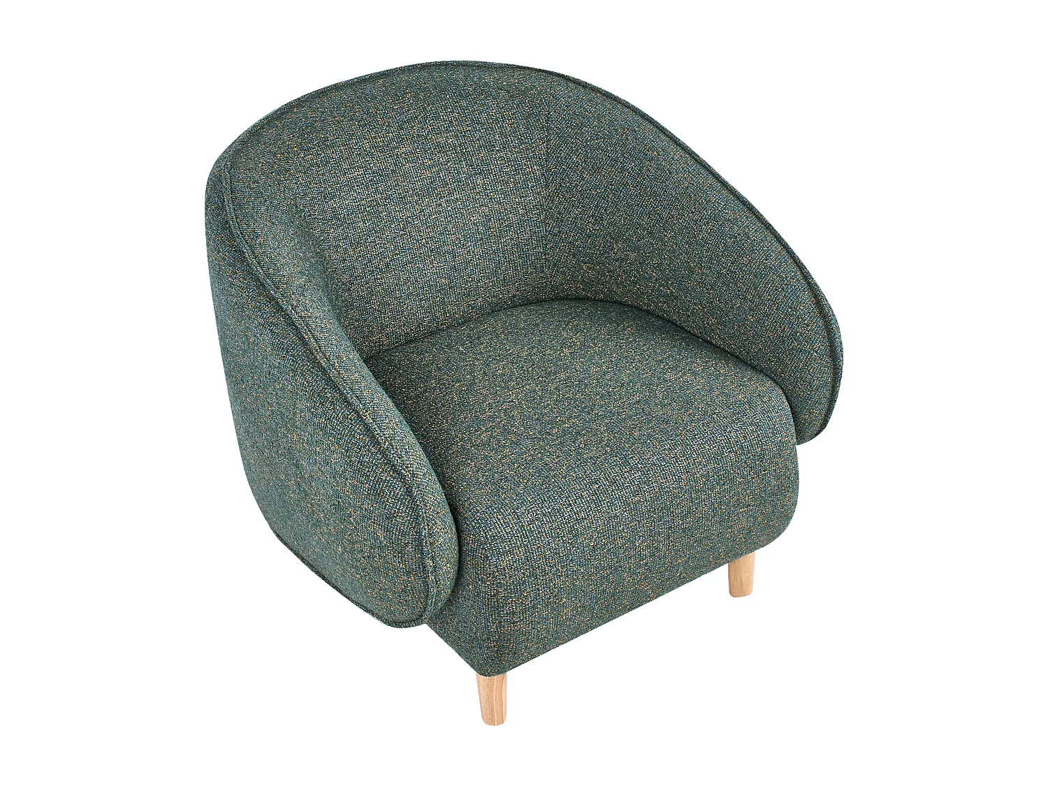 Sessel grün meliert mit abgerundeter Lehne helle Holzbeine Retro Umea