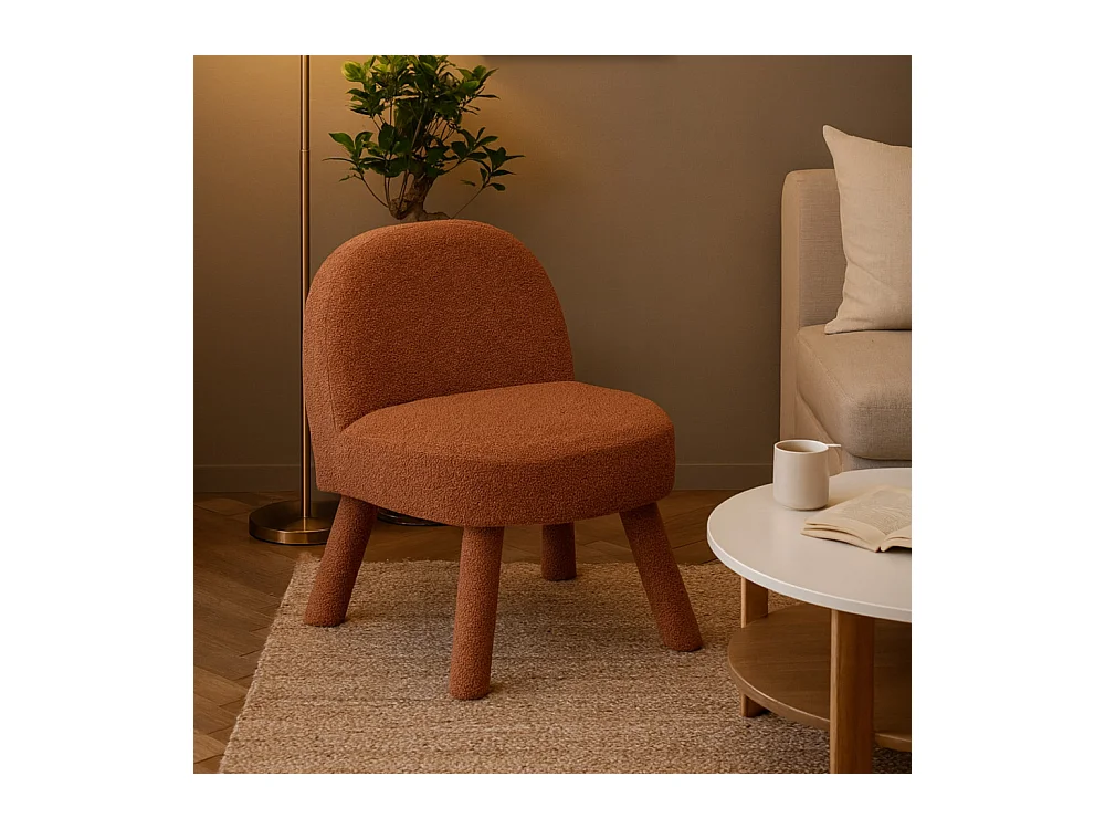 Abica - Fauteuil en tissu bouclette - Rouille