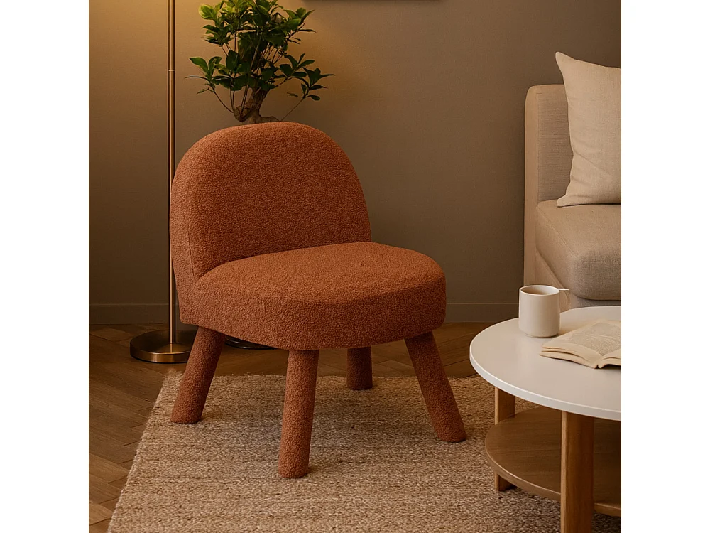 Abica - Fauteuil en tissu bouclette - Rouille