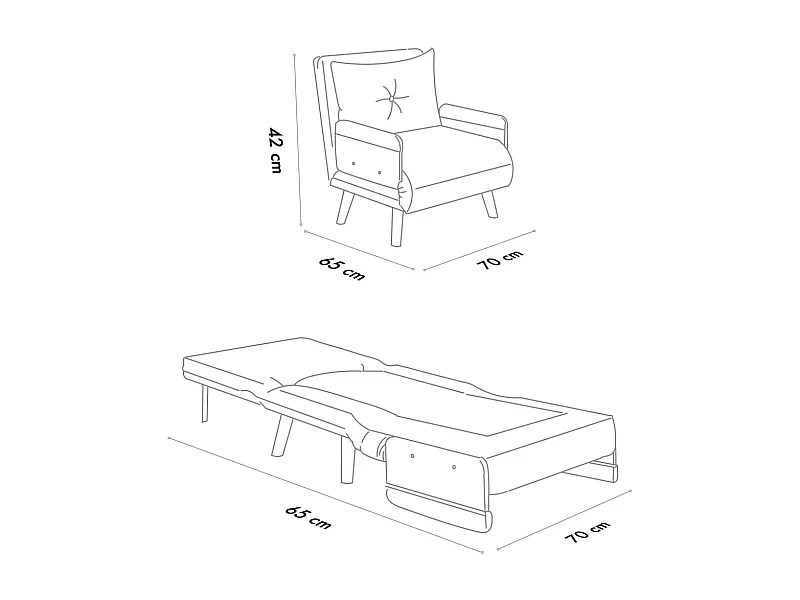 Poltrona-cama moderna 1 lugar – 77 x 70 x 82 cm – verde-petróleo – estrutura metálica