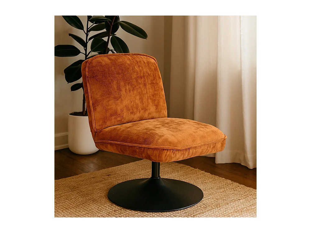 Parbo - Fauteuil pivotant en velours côtelé pied tulipe - Marron