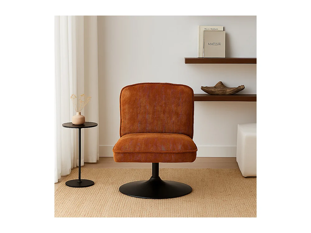 Parbo - Fauteuil pivotant en velours côtelé pied tulipe - Marron