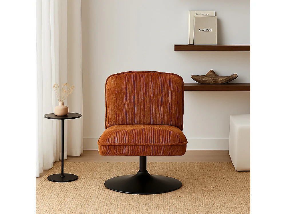 Parbo - Fauteuil pivotant en velours côtelé pied tulipe - Marron